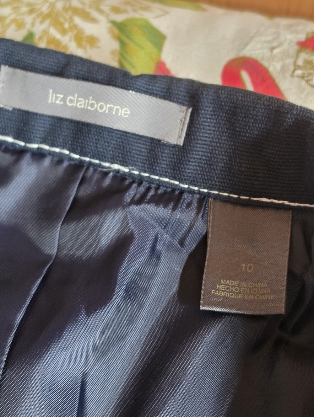 Liz Claiborne Blazer Size 10 Navy Contrast Stitch Cotton Stretch - Picture 12 of 13